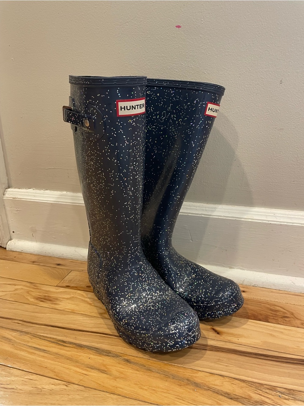 Hunter Kids Navy Glitter Rain Boots